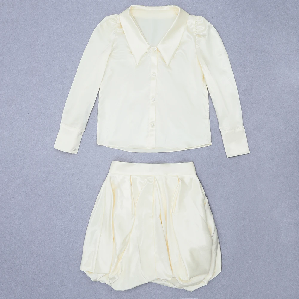 

Babatique Women Winter Style Sexy Long Sleeve Pleated White Two Piece Set 2020 Celebrity Designer Fashion Women's Set