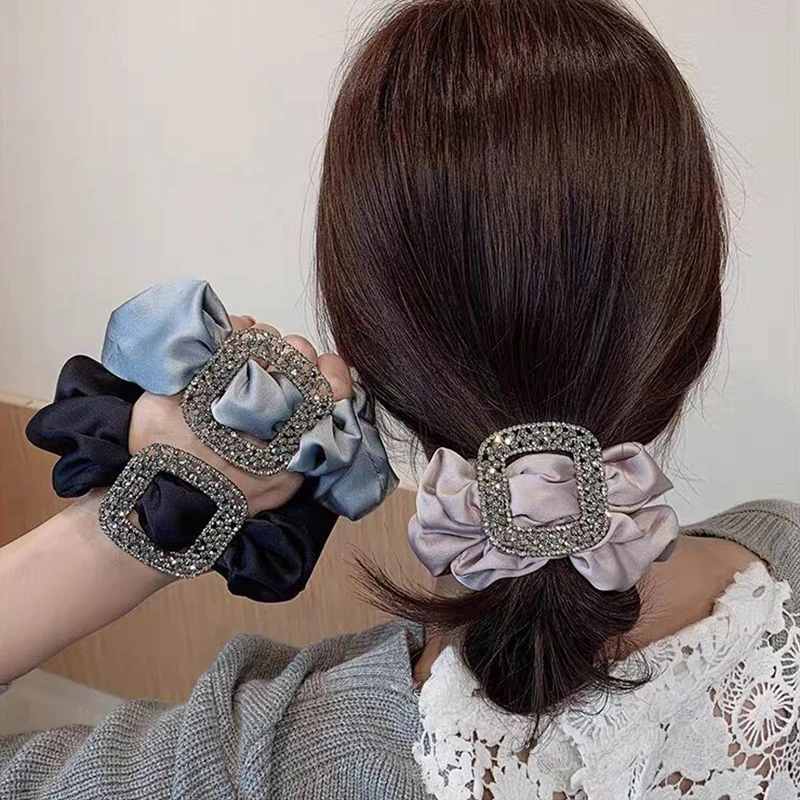 

Silk Large Intestine Hair Ring Tie Head Rope Female Temperament Tie Hair Rope Elegant Rubber Band Rhinestone Rubber Band Jewerly