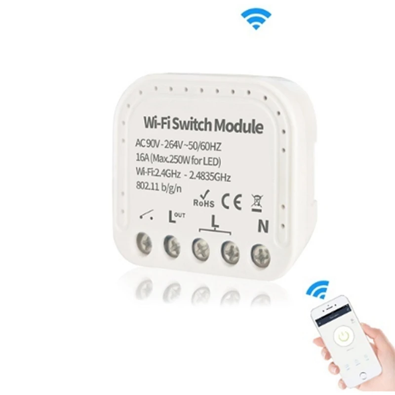 

HOT-Wifi Smart Switch App Control WiFi Switch Module 16A 90-240V Support External Switch Work with Alexa Google Home 2Pcs