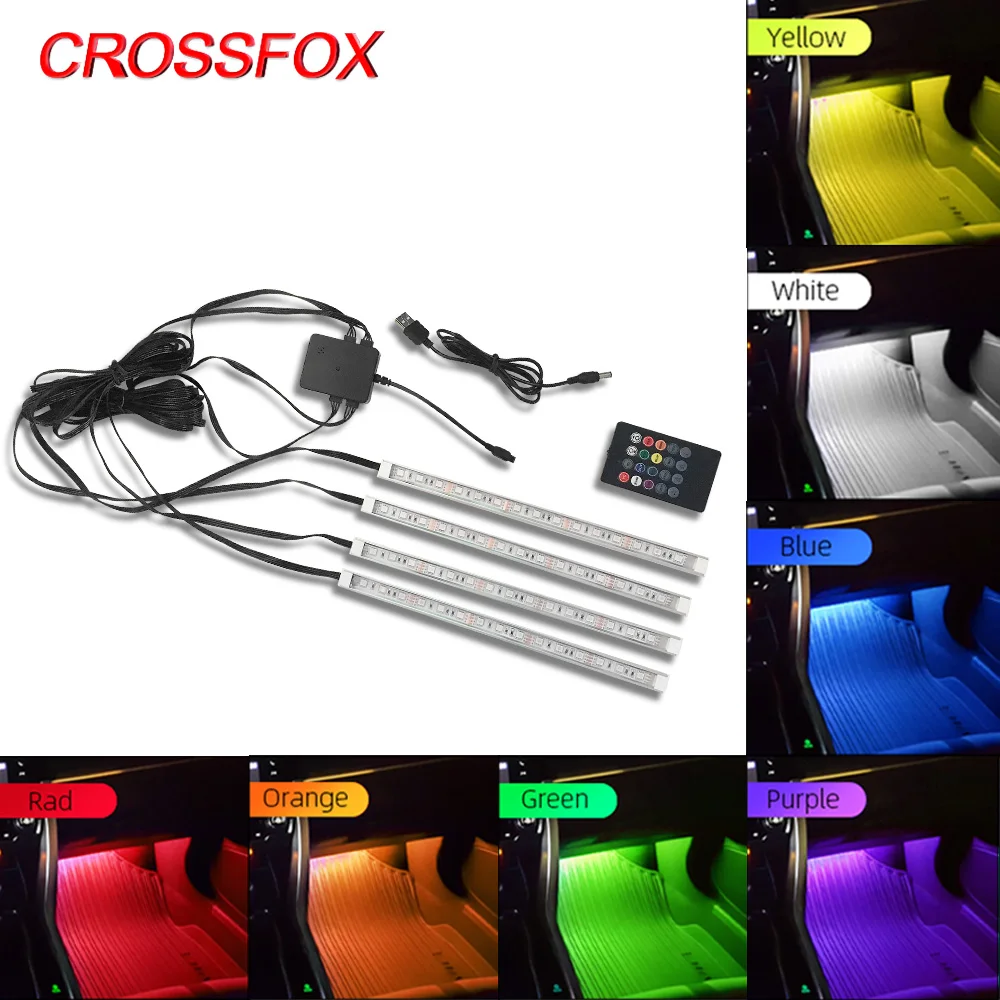 CROSSFOX Car Interior Decorative Music sound Control Multiple lighting Auto RGB led Ambient Light mood Products Styling Colorful |