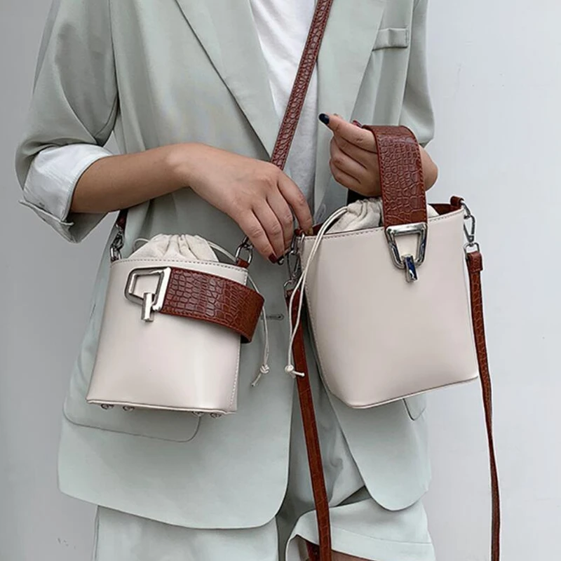 

New Quality PU leather Tote Bucket Bag Elegant Female Women's Designer Stone Pattern Handbag Lock Shoulder Messenger Bags