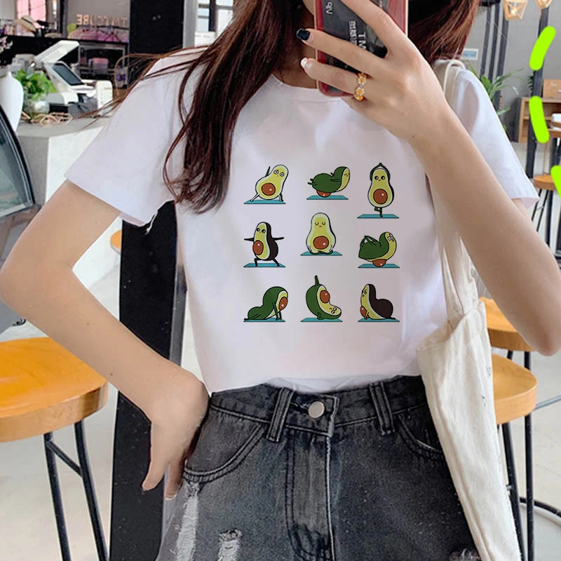 

New hot sale printed kawaii cartoon T-shirt women casual graphics avocado avocado short-sleeved shirt women summer T-shirt
