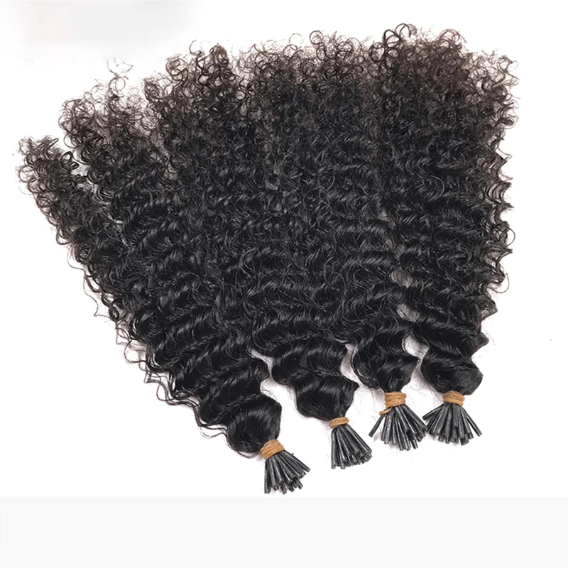 Extensiones de cabello humano brasileño Remy para mujeres negras, pelo Afro rizado con punta I, para la CARA