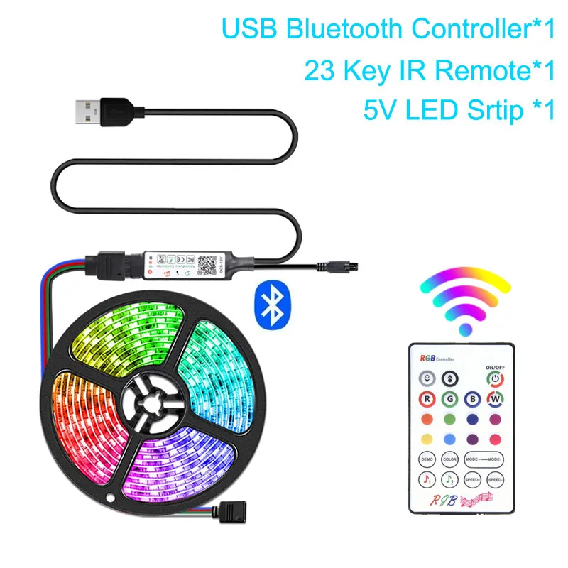 

USB Bluetooth LED Strip Light 5050 RGB Smart Control LED Backlight 5V Multi Color Diode Tape Lamp Music Night Light For Home TV