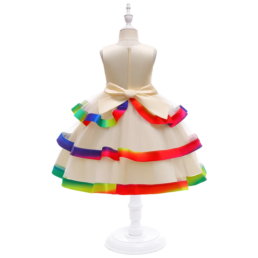 

5 6 10 Years Rainbow Kids Dresses for Girl Bridesmaid Princess Birthday Party Wedding Girls Dress Christmas Clothes Easter Dress