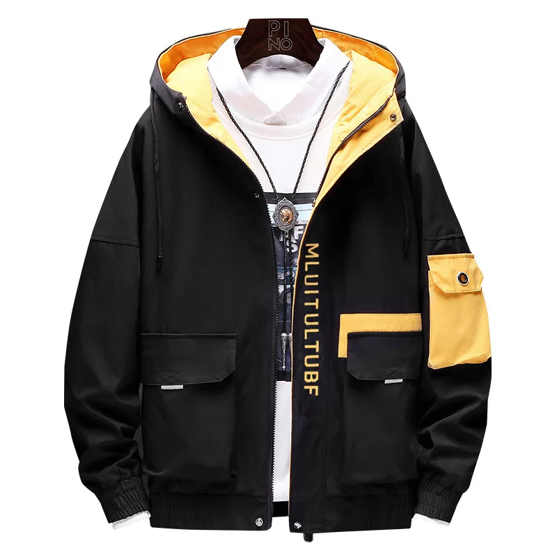 

Men's New Fashion Hooded Spliced Jacket Patchwork Streetwear Male Hot Sale Outerwear Harajuku Windbreaker Hip Hop Oversize Coat
