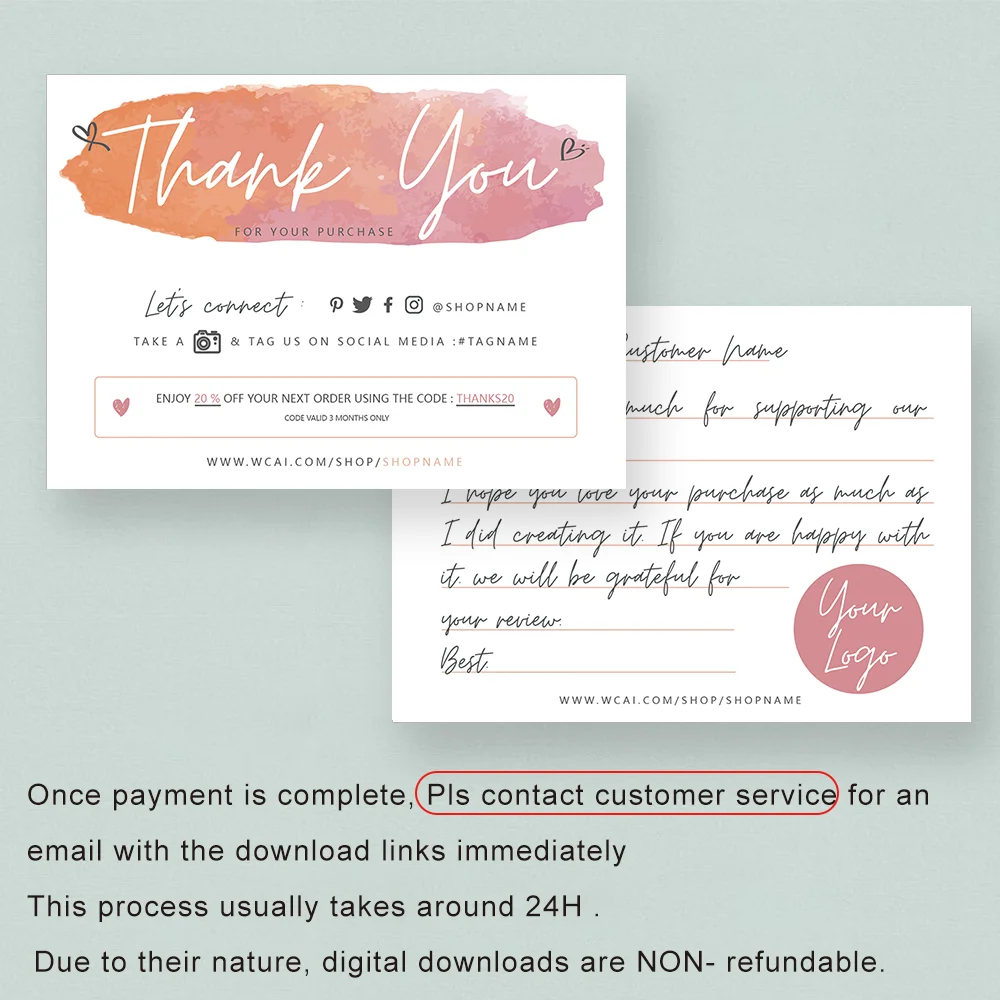 Редактируемый Спасибо за ваши покупки карты спасибо ваш заказ обратите внимание