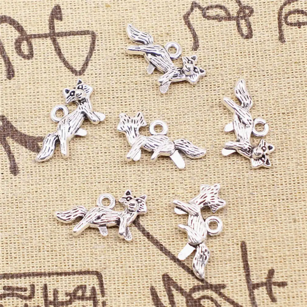 

Fox Charms Supplies For Jewelry Making Kit Antique Silver Color 10pcs 13x23mm