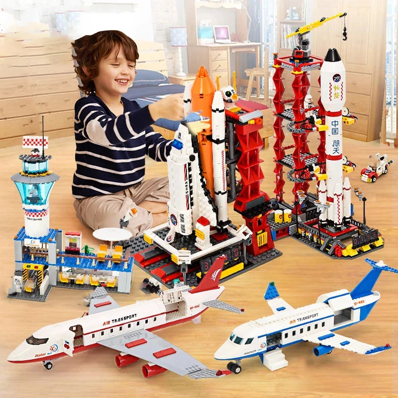 

856 PCS City Passenger Airplane Model Building Blocks Plane Mini Figures DIY Assembly Bricks Set Kids Toys Kit Gift