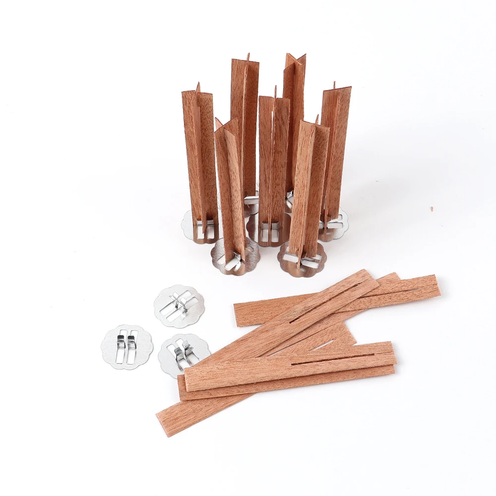 10Pcs Wooden Candle Wicks Core + - Natural Wood Wick With Iron Stand DIYAroma Material Soy Wax Smokeless Candles Supplies | Дом и сад
