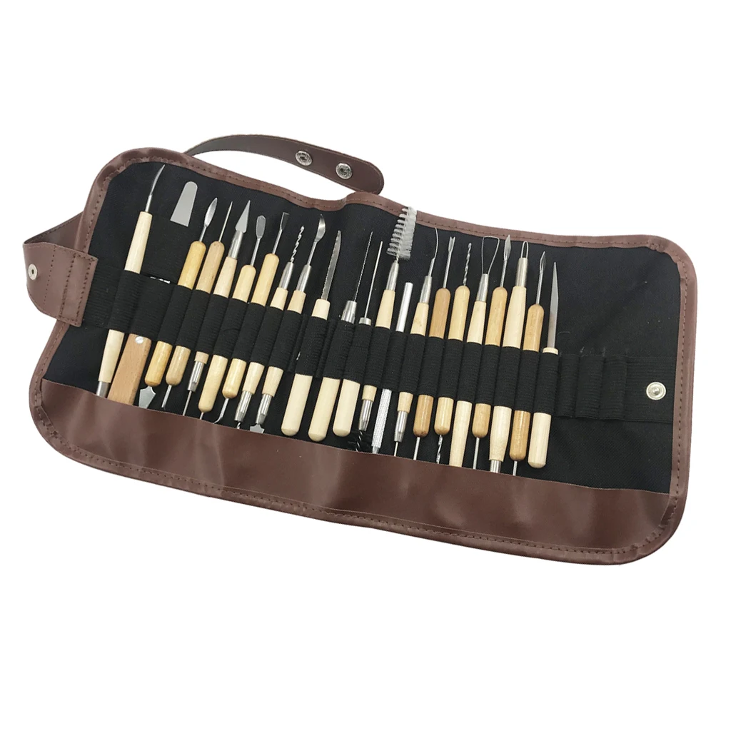 

Prettyia 22x complete Wooden/ Metal Pottery Sculpture Clay Carving Tool Kits