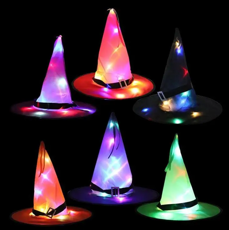 

Светодиодные мигающие вечерние шляпы, светящиеся шляпы ведьмы для детей и взрослых, реквизит для выступлений, вечерние товары на Хэллоуин, ...