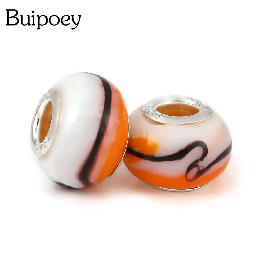 

Buipoey 2pcs New Sunset Glow Orange Clouds Pattern Bead Big Hole Straight Beaded Diy Bracelet Necklace Jewelry Making Accessory