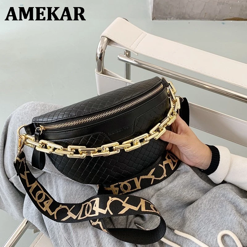 

Luxury Women's Fanny Pack High Quality Waist Bag Thick Chain Shoulder Crossbody Chest Bag Female Belt Bag Designer Brand Handbag