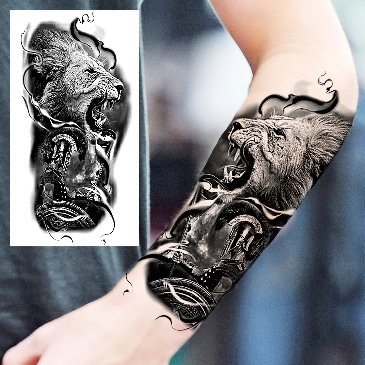 Black Skull Temporary Tattoos For Women Men Realistic Forest Lion Compass Tiger Fake Tattoo Sticker Forearm Waterproof Tatoos
