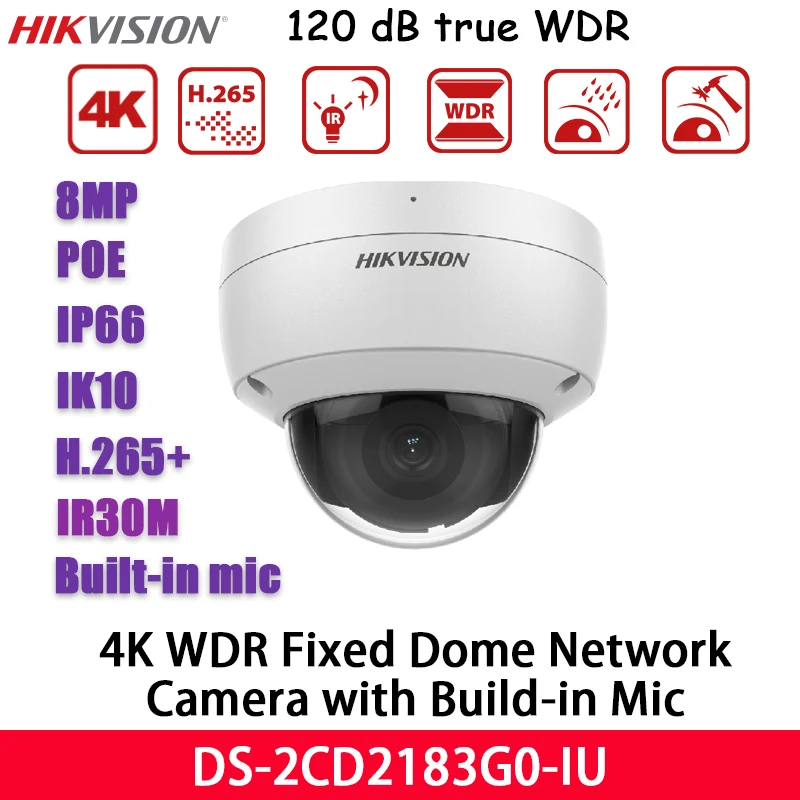 

Hikvision 8MP 4K POE IP Camera DS-2CD2183G0-IU IR30M H.265+ 120 dB True WDR Built-in Microphone CCTV Indoor Dome Security Camera