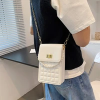 wtyl small lattice mobile bag for women pearl pu leather ins girl luxury design solid color ladies crossbody bags