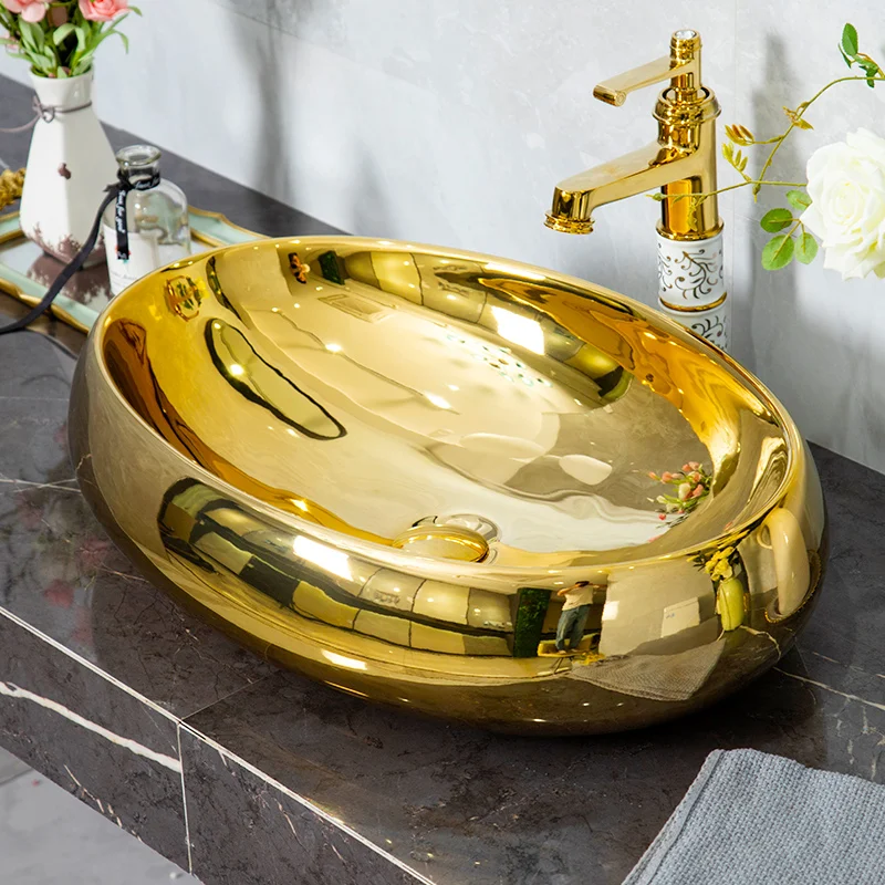 

Bathroom Washbasin Balcony Art Wash Basin Gold Ceramic Sink 60x40 European Style Above Counter Household ART