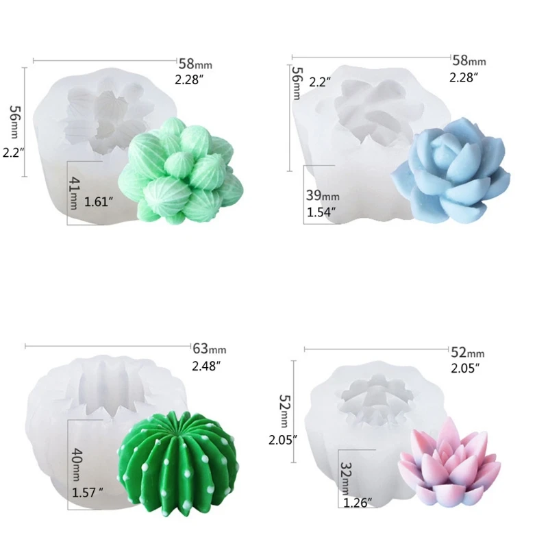 

20CF 4 Pcs Succulents Cactus Epoxy Resin Mold DIY Crafts Candle Wax Soap Clay Casting Tool Home Decorations Silicone Mould