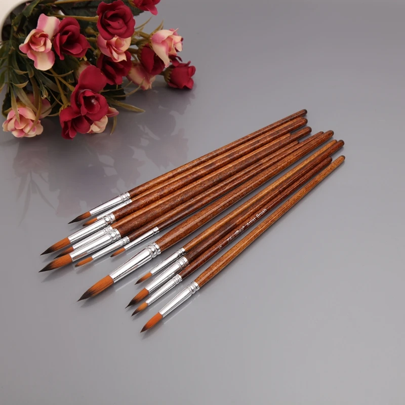 

2021 Hot Sale 12Pcs Artists Paint Brush Set Nylon Hair Acrylic Watercolor Round Pointed Tip