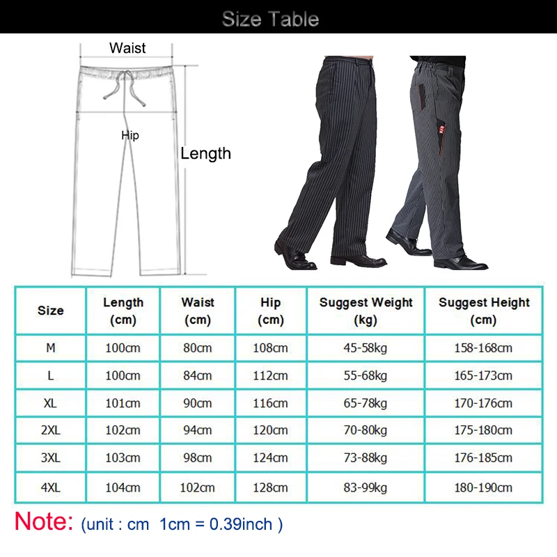 Men Chef Pant Restaurant Uniform Work Wear Costumes Black Breathable Hotel Kitchen Cook Clothing Oversized M-5XL Waiter Trousers |