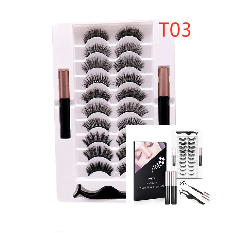 

7/10 pairs 3D Mink Eyelashes With Waterproof Liquid Eyeliner Magnetic False Eyelashes Liquid Eyelash Set Makeup Tweezer Make Up