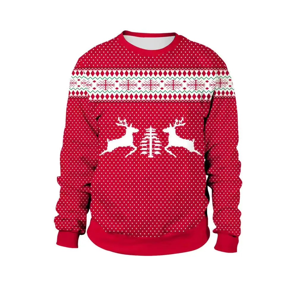 

Oversized Ugly Christmas Sweaters 3D Elk Animal Print Jumper Casual Red Sweatshirts Autumn Winter Holiday Women Man Xmas Clothes