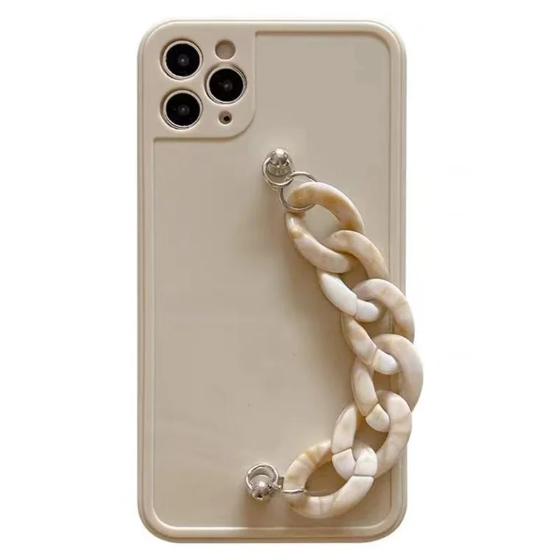

Marble Chain Wrist Strap iPhone 12 Pro Max Photo Frame Glossy Phone Case Simple Woman