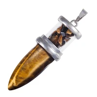 sunyik crystal wishing bottle bullet pendant for necklace healing reiki chips stone cone pendulum for women men jewelry
