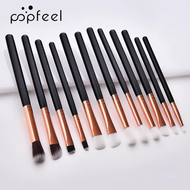 Набор кистей для макияжа POPFEEL 12 шт. мягкие синтетические ворсинки и натуральная