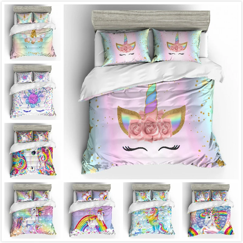 

US EU AU Size Unicorn Duvet Cover Set Polyester Duvet Cover With Pillowcases Without Filler Without Sheet 8 Designs