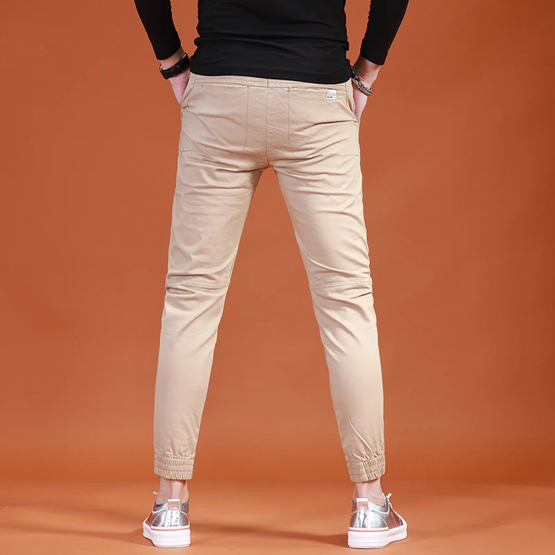 

Casual Khaki Pants 2021 Summer Men Cotton Slim Fit Drawstring Trousers
