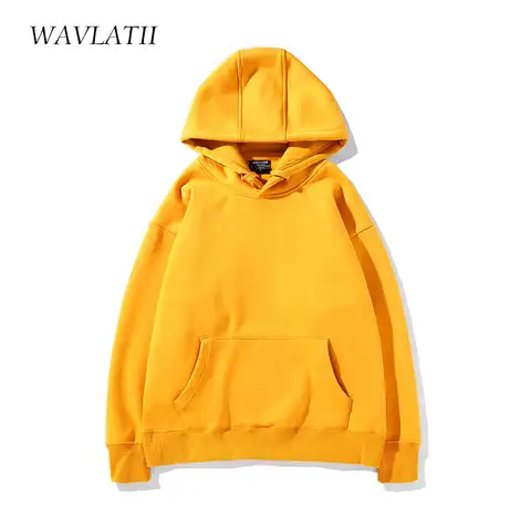 WAVLATII New Women Winter Warm Hoodies Female Yellow Hooded Thick Sweatshirts Lady Casual Solid Oversized Tops WH2111
