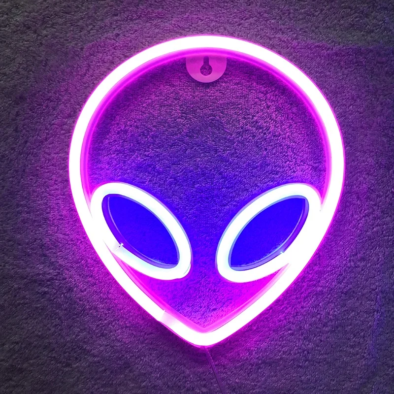 

Neon Sign Alien Face Shaped Wall Hanging Lights for Home Children's Room Saucerman Night Lamps Xmas Party Holiday Art Decor