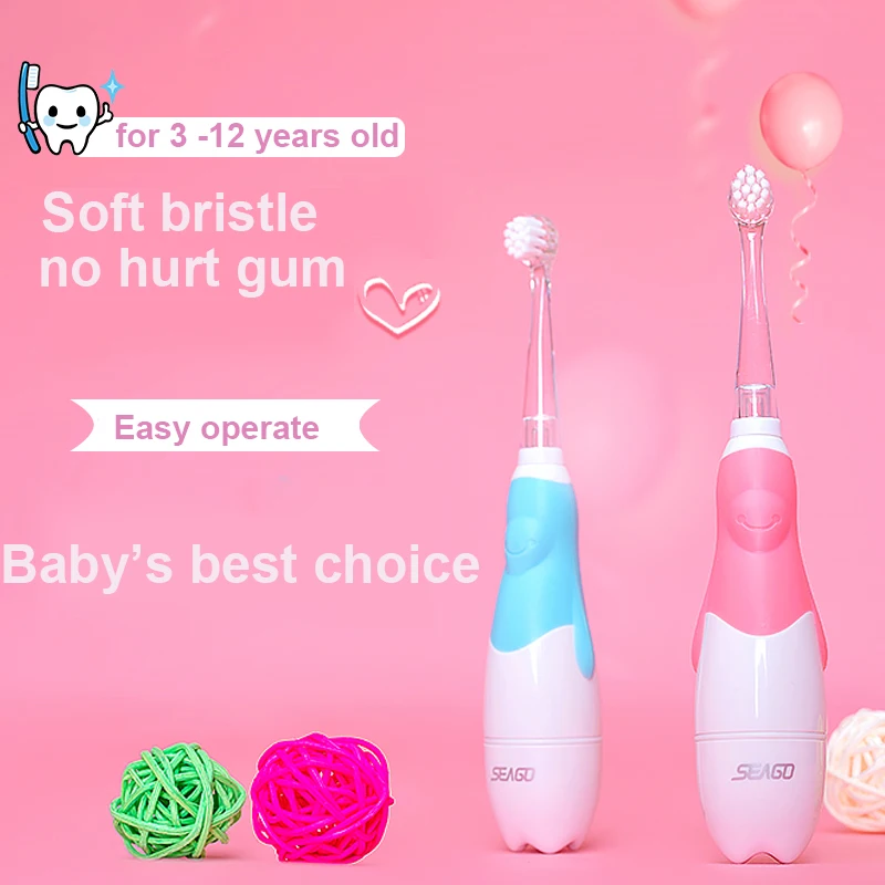 

SEAGO Kids Sonic Electric Toothbrush for 0-12 Years Old Baby Children Safety Battery Waterproof Smart Timer with 4 Brush Heads