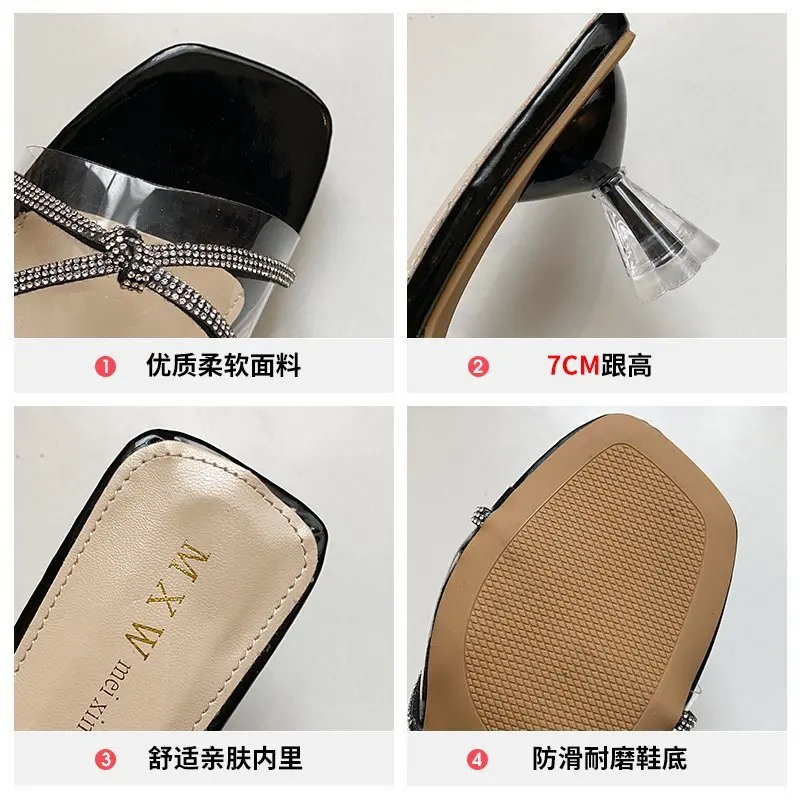 

Shoes Women Transparent Slippers Slides Heeled Mules Pantofle Fashion Jelly Flip Flops Soft High Thin 2021 Luxury Glitter Rubbe