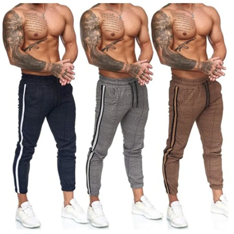 

New Man Casual Plaid Pants Slim Fit Midwaist pencil pants Sreetwear Jogger Sweatpants Length Fashion Breathing Formal Trousers