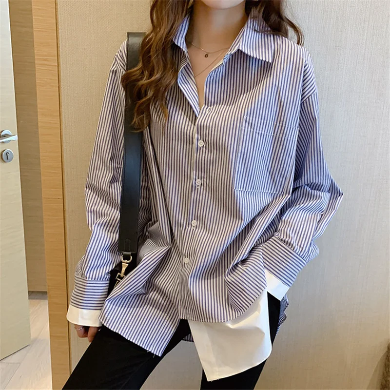 Женская рубашка с длинным рукавом XFPV Корейская шикарная Свободная блузка