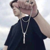 2022 fashion new black silver gold rectangle pendant necklace men trendy simple stainless steel chain men necklace jewelry gift