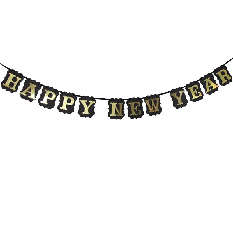 1set paper banner Новинка года, украшение для фото, рамка, реквизит, воздушные шары, золотой черный баннер, гирлянда, Navidad, новогодние вечерние принадлежности - Цвет: 1set paper banner