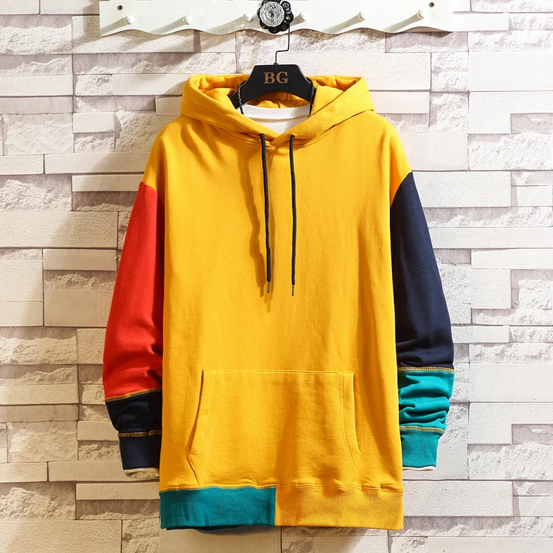Цвет: желтый Hoodies Men Sweatshirts Brand Clothing new arrival patchwork Hoodie Men Tracksuit - Цвет: Цвет: желтый