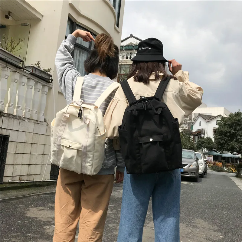 

Harajuku Japan Korean Canvas Backpack Ladies Travel Bags Girls Large Capacity School Bags Teenager Solid Color College Backpacks
