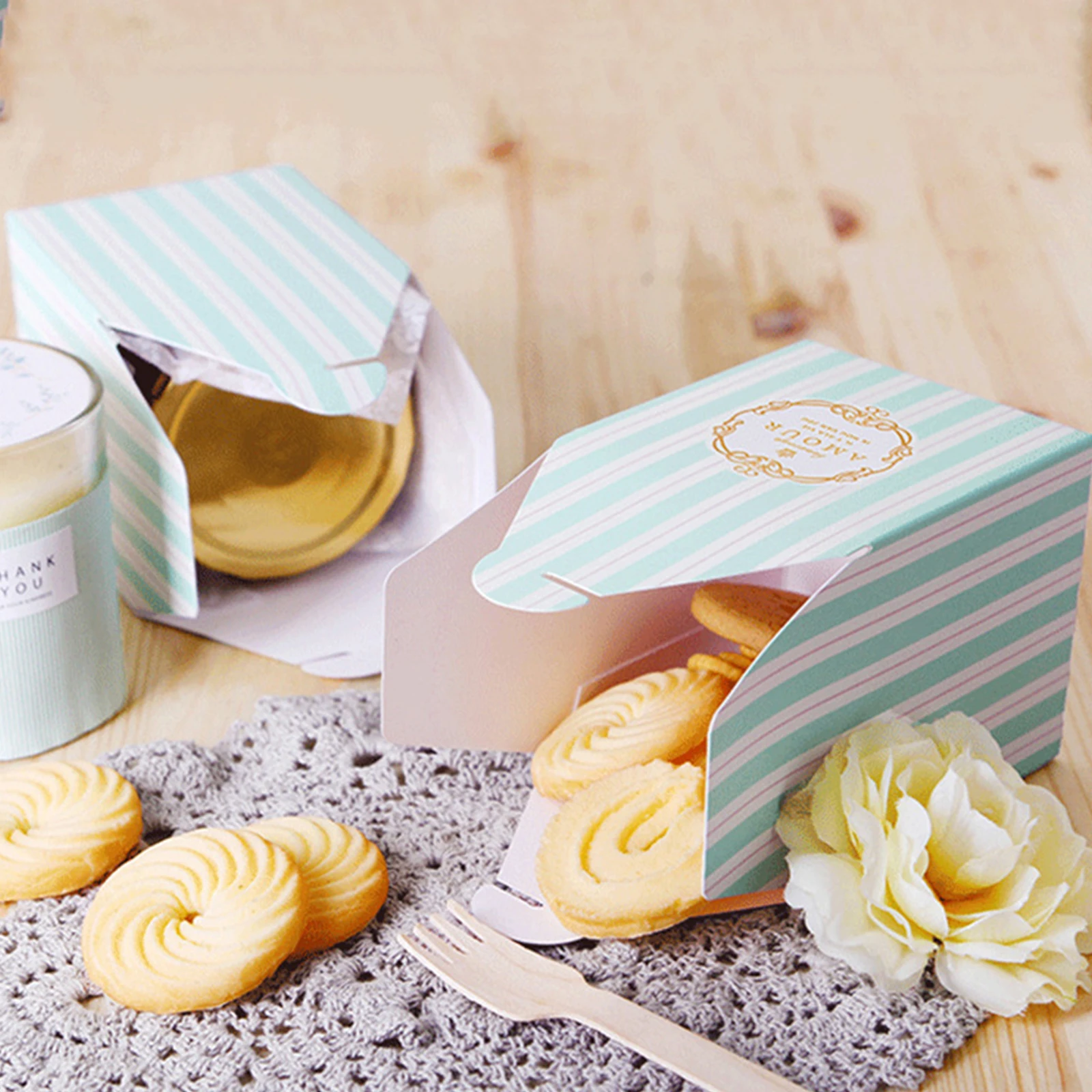 5 шт./лот серый/синий/розовый полосатые носки карамельного коробка с ленточками