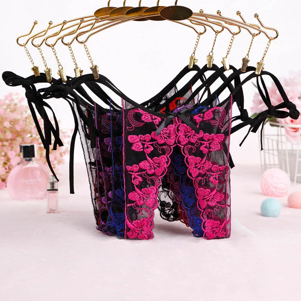 Sexy Underwear Crotchless Embroidered Panties Exotic Women Lingerie Open Crotch Lace Floral Embroidery Thongs Lacing Briefs