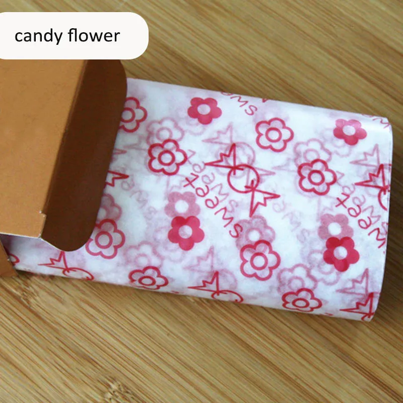 candy flower 50 шт. пищевая вощеная бумага обертки пищевая смазка бумажные инструменты для выпечки хлеб бургер фри посылка оберточная бумага - Цвет: candy flower