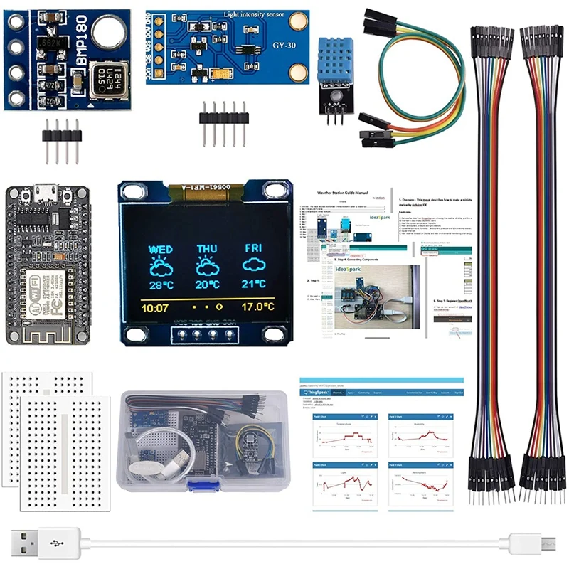 

Комплект метеостанции ESP8266 с датчиком температуры и влажности DHT11 BMP180, светильник с экраном 0,96 дюйма OLED IIC для Arduino