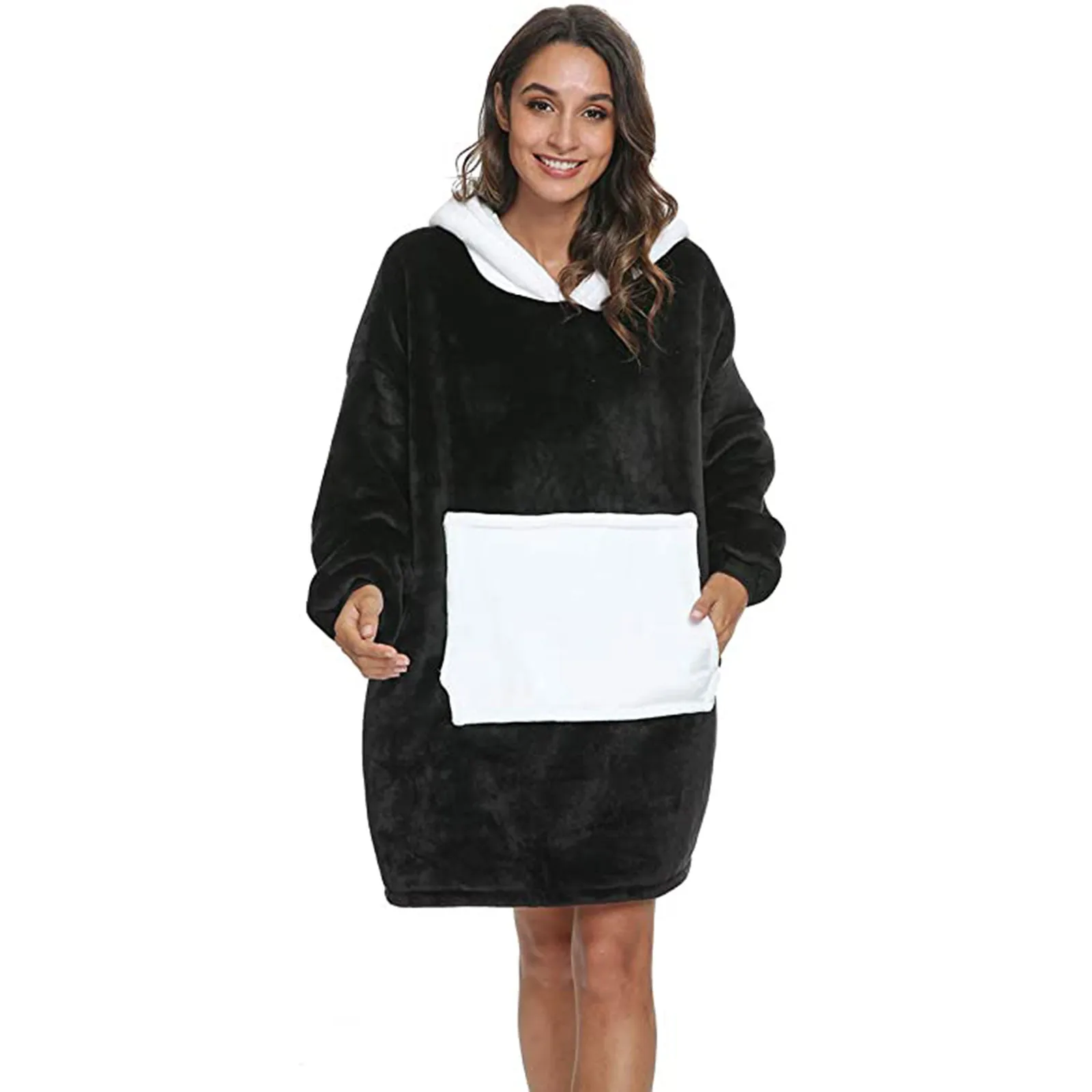 

Winter Fleece Oversized Hoodies Women Warm Sweatshirt Blanket With Sleeves Pocket Plush Coral Sherpa Giant Hoodies Hoody Robe