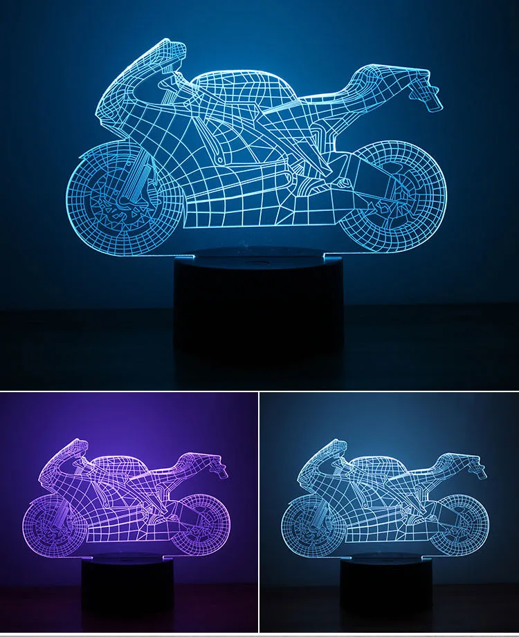 3D Night Light USB Ppowered Motorcycle LED Desk Lamp Touch Key Decoration Lights Use Home Hotel Party Holiday | Освещение