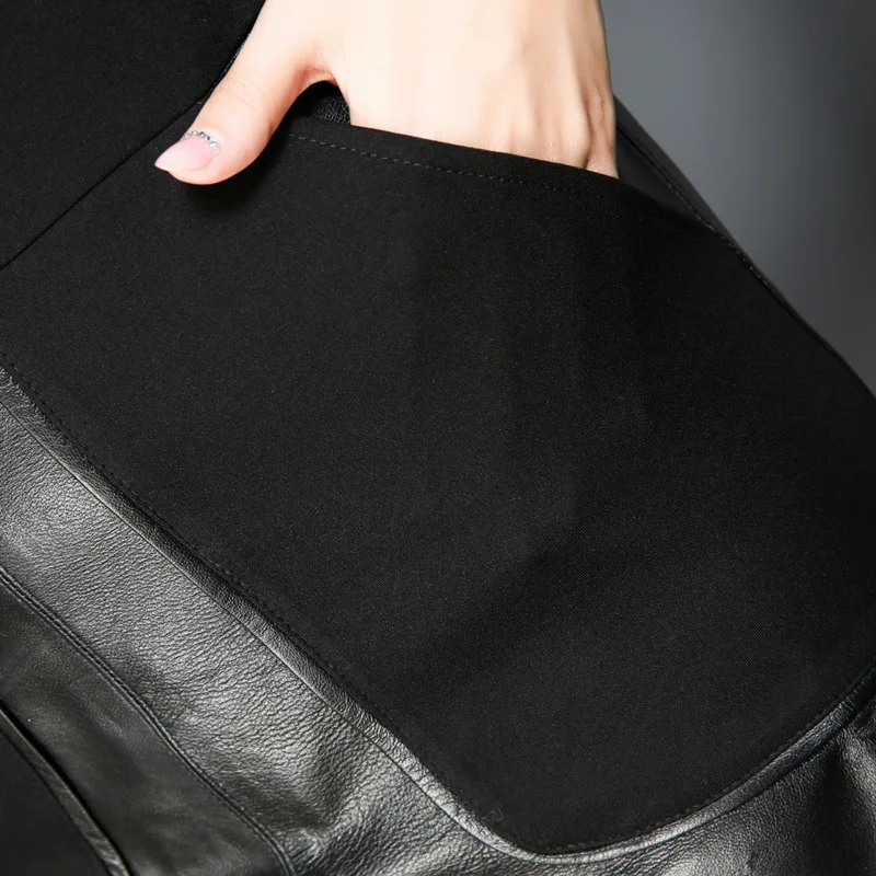 

New women's luxury knee leather dress rough sleep lens punk pants