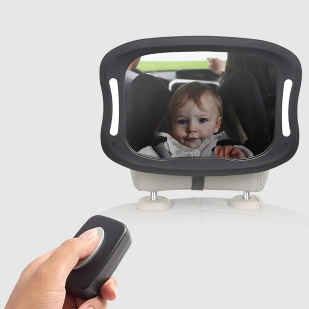 

2021 New Car Seat Rearview Mirror Baby Viewing Mirror Remote LED Lights Rearview Mirror Acrylic ABS 360 Degree Rotation